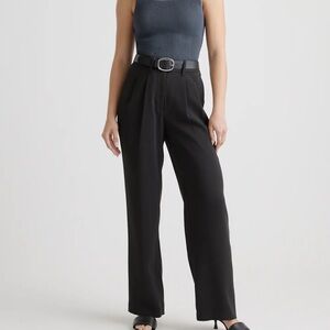 Quince Stretch Crepe Pleated Wide Leg Pants Black size 0